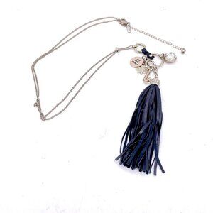 White House Black Market Tassel Charm Crystal Live Love Sparkle Necklace 32"-36"